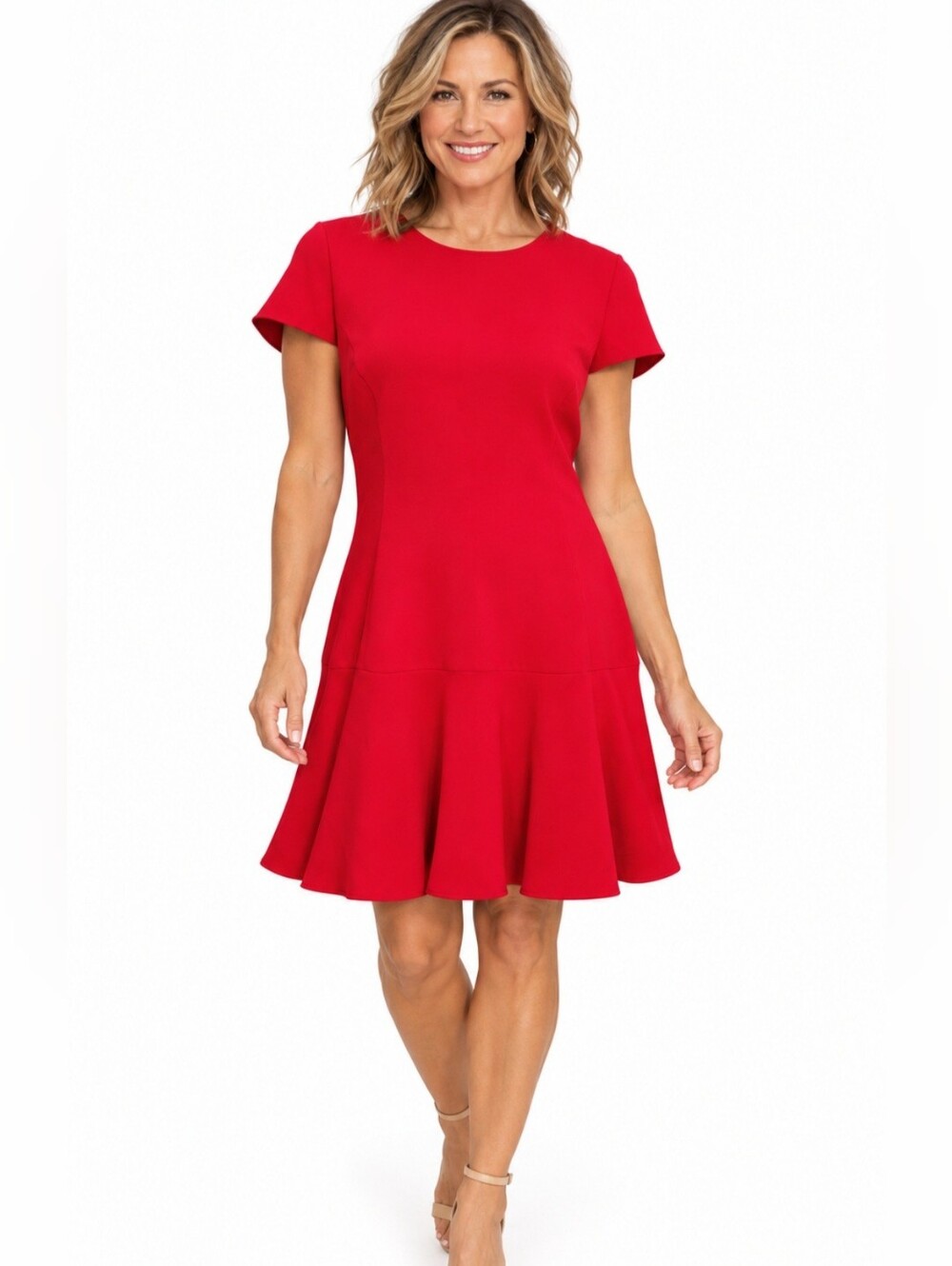 Amanda Uprichard Dress Women Size Large Red Drop Waist Ruffle Hem Made In USA